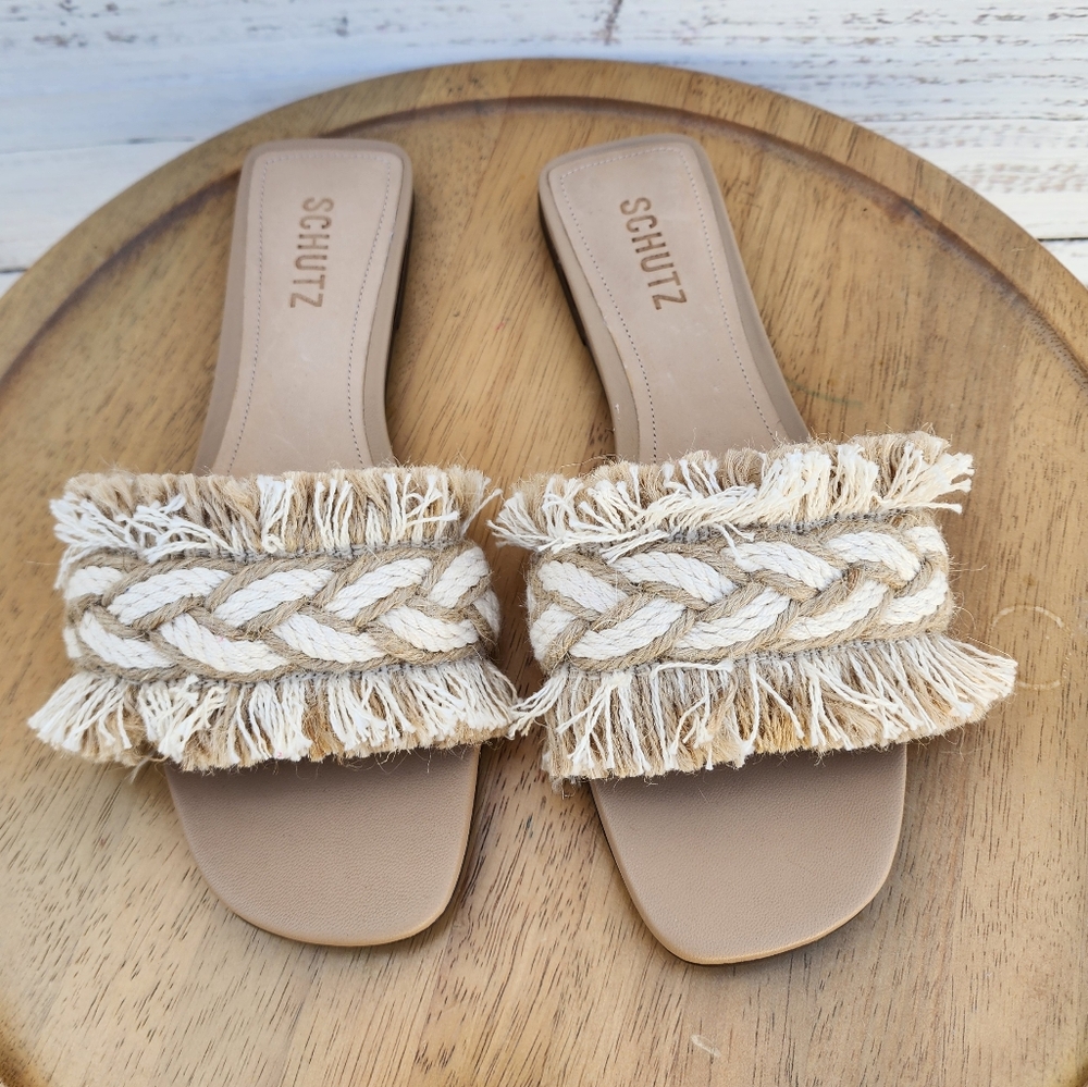 SCHUTZ Woven Cream and Tan Sandals - Picture 3 of 8